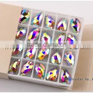 Teardrop Sew on Crystal ab Rose AB Flat Back Sew on Rhinestones Beads for Dress thumbnail-1
