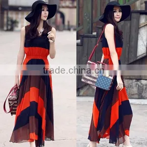 Onen Trade Assurance Bohemian Stripe Long Style Sleeveless Chiffon Beach Dress Fancy Summer Mai Dress ZT Fashi thumbnail-1