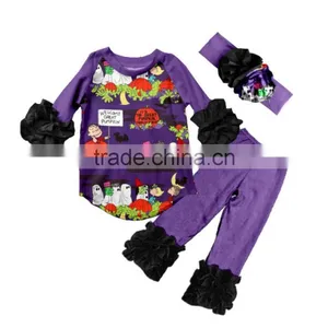 New Halloween Boutique Raglan Outfits Toddlers Girls Fall Ruffle Clothes Sets Girls Halloween Giggle Moon Remake Outfits thumbnail-1