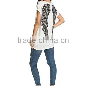 Women Fashion Tshirt Short Sleeve Wings Print Loose Custom Print Tshirt thumbnail-4