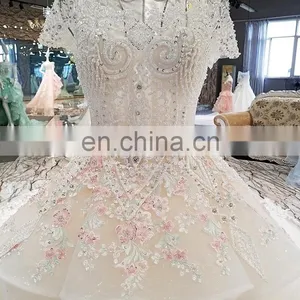 LS00216 High Quality Short Sleeve Beautiful Arab Muslim Hijab Wedding Dress Wedding Gown thumbnail-3