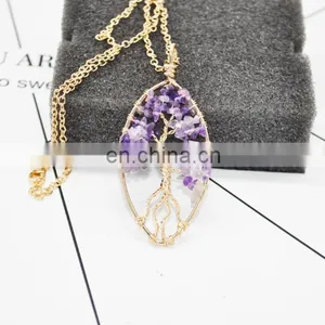 2017 Hot New Natural Gravel Geometrical Irregular Tree of Life Rich Tree Crystal Necklace thumbnail-1