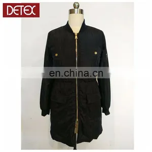 Wholesale Women Embroidery Black Long Bomber Jacket thumbnail-1