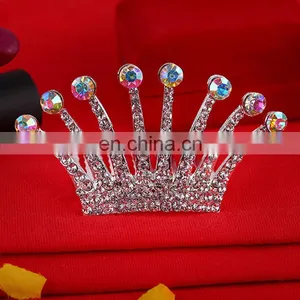 Prom Wedding Flower Girl Baby Kids AB Rhinestone Silver Tiara Crown Hair Comb thumbnail-1