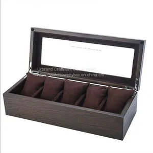 High Grade Luxury 4 Slots Brown Watch Packaging Box 4 Slot Oak Solid Wood Watch Storage Display Box With Clear Glass Window thumbnail-1