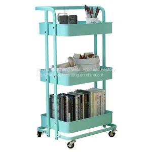 Modern Style Bathroom Storage 3-Tier Metal Shelf Storage Rack With Rolling Trolley Cart thumbnail-4