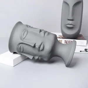 New Nordic Feel Good White Grey Human Face Ceramic Vase For Office Decoration Garden Flower Decor thumbnail-2
