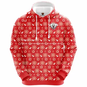 Customized Sublimation Red Hoodie With White Socks and Snowflake Pattern thumbnail-1
