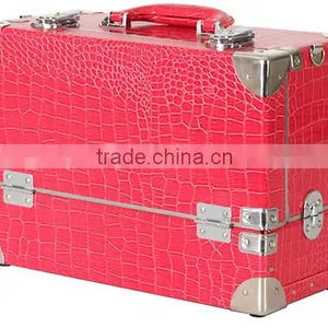 7 Makeup Box 3 Column Dff301 Crocodile Pink Beauty Cosmetics & Professional Makeup Train Case thumbnail-2