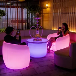 16 Colors Changing LED Illuminated Modern Plastic Swing Chair Garden Patio Furniture Half Moon Light Outdoor Restaurant Hotel thumbnail-3