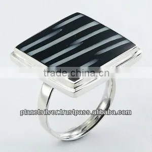 Sumi-e Brush Strokes Pattern Shell Ring 925 Silver thumbnail-1