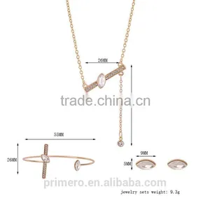 Wedding Women Gold Plated Lovely Charm Rectangle Earring Necklace Ring 3 Pcs Statement Jewelry Set thumbnail-3