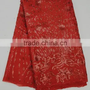 Red Wedding Dress Making Lace Lastest Style Korea Silk Lace Fabric New Sample With Sequins thumbnail-3