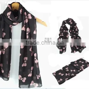 Fashion Scarf, Long Printed Acrylic Chiffon Scarf or Polyester Chiffon Scarf With Bows 2013 thumbnail-1