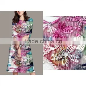 Hot Selling Fashion Multi-colored Dyed Embroidery Fabric/lace Fabric/mesh Fabric /colorful Fabric for Women's Dress thumbnail-1