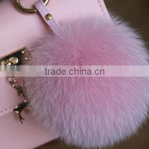 Fluffy Big Round 14cm Silver Fox Fur Pom Poms With Keychain thumbnail-2
