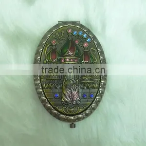 Antique Castle Cosmetic Pocket Mirror With Rhinestone thumbnail-1