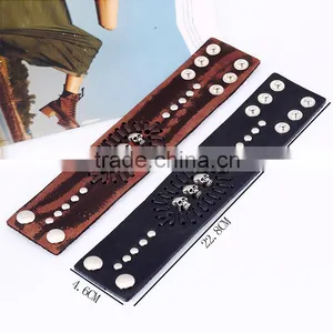 Fashion Men Jewelry Cow Rivet Skull Charms Leather Bracelet thumbnail-6