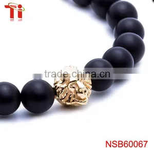 8mm Black Natural Matt Onxy Beads Lion Head Charm Bracelet, Most Popular Stainless Steel Jewelry Bracelet for Men thumbnail-4