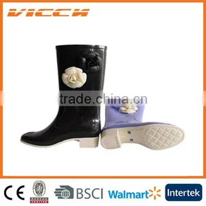 Beautiful Flower High Heel Cheap Lady Pvc Rain Boots thumbnail-1