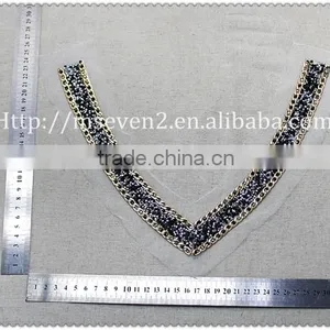 Women Fashion Gold Metal Chain Hot Fix Collar Hot Fix Black Rhinestone Necklace thumbnail-2