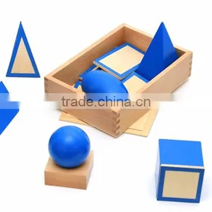 Wooden Educational Baby Toy Montessori Geometric Solids With Stands Bases and Box thumbnail-1