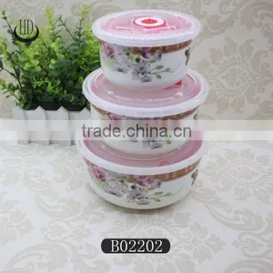 3PC Bowl Set With Cover,microwave Ceramic Bowl With Lid thumbnail-1