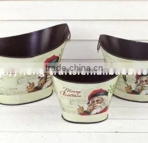 Santa Clause Face Decorative Metal Tub for Christmas Garden Decoration thumbnail-1
