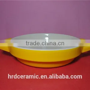 Microwave Safe Yellow Porcelain Rplain Bakeware With Handle thumbnail-3