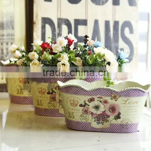 Colorful Indoor Festival Decorative Oval Metal Flower Pot thumbnail-1