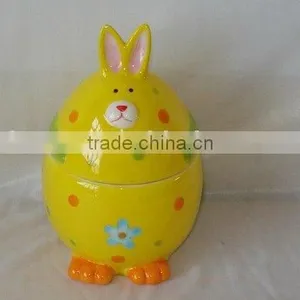 Ceramic Easter Rabbit Jar Hand Painted Yellow Color thumbnail-1