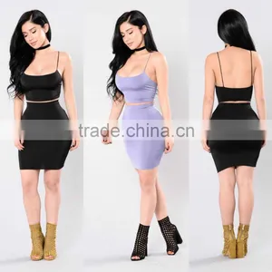 95% Polyester 5% Spandex Spaghetti Strap Crop Top And Mini Bodycon Skirts Matching Set Crop Top And Skirt Dress thumbnail-1