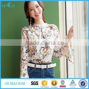 2017 Summer Print Tunic Tops Long Sleeve Womens Shirts thumbnail-1