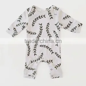 Custom Leaf Print Romper One Pieces Cute Suit for Newborn Gift thumbnail-3