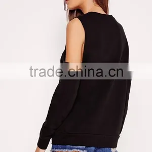 OEM Service Latest Design Lady Black Cold Shoulder Pretty Sweatshirt thumbnail-4