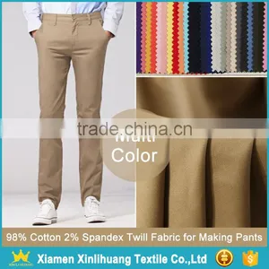 High Grade Woven Dyed 98 Cotton 2 Spandex Twill Fabric for Making Pants thumbnail-1