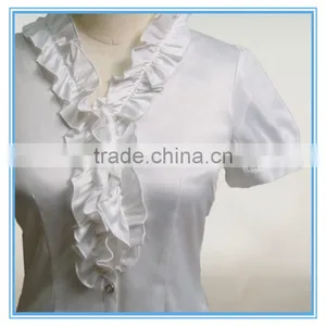 Grace Ruffle Neck Design Silk White Shirt For Ladies thumbnail-3