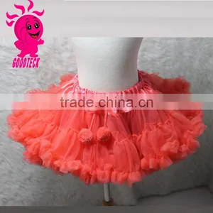 High Quality! Wholesale Kids Skirt Solid Color Kids Skirt Chiffon Pettiskirt Tutu With Pom thumbnail-2