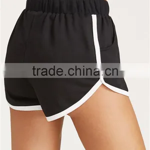 MGOO Black Drawstring Waist Contrast Binding Dolphin Shorts Sport Cotton Shorts Plain Hot Shorts thumbnail-2