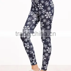Navy Snowflake Print Leggings Polyester Spandex Outwear Sublimation Print Skinny Gym Jogger Customized Long Pants thumbnail-3