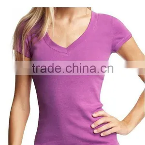 Blank Deep V Neck t Shirt for Womens thumbnail-1