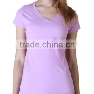 Women's V-neck Short Sleeve Pink T-shirt thumbnail-1