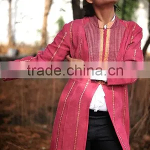 Vintage Kantha Long Jacket in Fuchsia & Gold ~ Extra Extra Large thumbnail-1