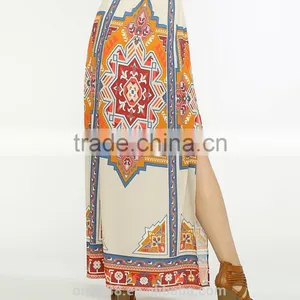 2017 OEM Photo Ladies Floral Print Long Maxi Side Slit Skirt thumbnail-4