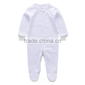 Hot Sale Long Sleeve Blank White Cotton Baby Pajamas thumbnail-1