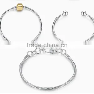 Bracelet Snake Chain Fits Glass or Alloy Beads Fits,Silver Plated Snake Chain Classic Bead Barrel Clasp Bracelet for Beads Charm thumbnail-3