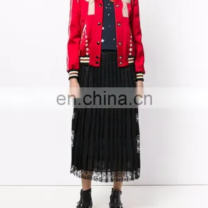 Women's Classic Stand Collar Button Up Embroidered Star Jacket thumbnail-2