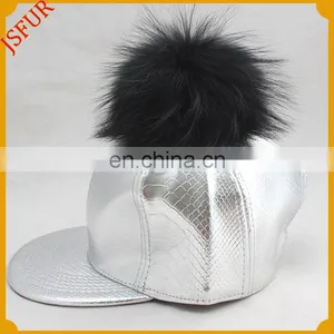 Top Quality Silver Hat Genuine Raccoon Fur Pom Pom Baseball Cap thumbnail-3