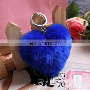 Factory Wholesale Multicolor Rex Rabbit Fur Heart Shape Fur Keychain thumbnail-5