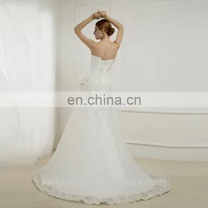 EB2627 Delicate A-Line Scoop Handmade Flower Top Lace Ruched Bridal Wedding Dress thumbnail-2